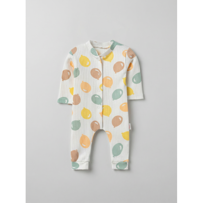 ZıbZıb 0-3-6 Ay Balonlu Penye Tulum Sarı - Ekru