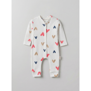 ZıbZıb 0-3-6 Ay Kalpli Penye Tulum Ekru - Pembe