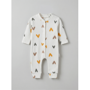 ZıbZıb 0-3-6 Ay Kalpli Penye Tulum Ekru - Sarı