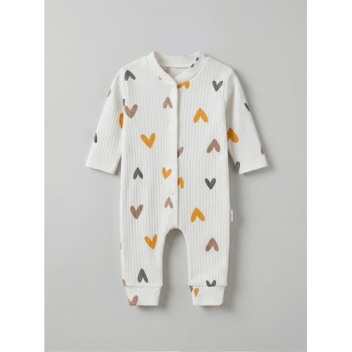 ZıbZıb 0-3-6 Ay Kalpli Penye Tulum Ekru - Sarı