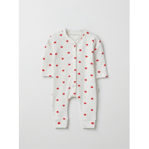 ZıbZıb 0-3-6 Ay Kırmızı Kalpli Penye Tulum Ekru