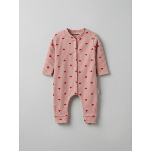 ZıbZıb 0-3-6 Ay Kırmızı Kalpli Penye Tulum Mürdüm