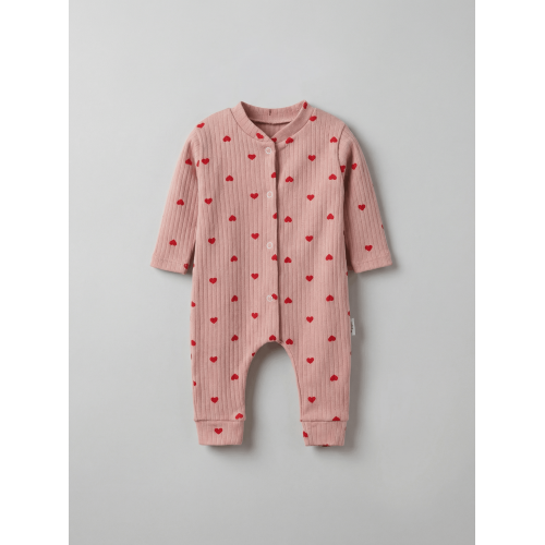 ZıbZıb 0-3-6 Ay Kırmızı Kalpli Penye Tulum Mürdüm