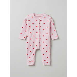 ZıbZıb 0-3-6 Ay Kırmızı Kalpli Penye Tulum Pembe