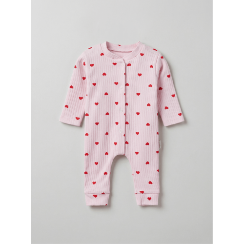 ZıbZıb 0-3-6 Ay Kırmızı Kalpli Penye Tulum Pembe