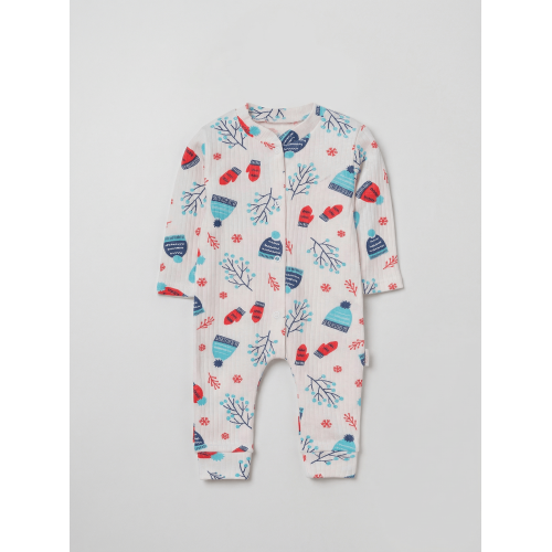 ZıbZıb 0-3-6 Ay Kış Masalı Penye Tulum Ekru - Mavi