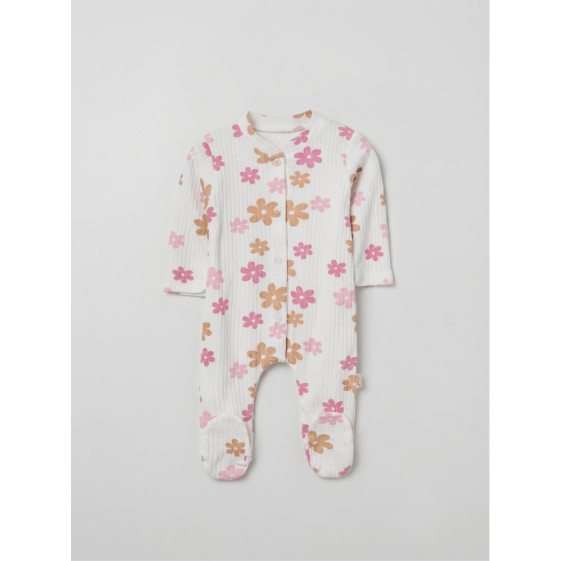 ZıbZıb 0-3-6 Ay Papatya Penye Tulum Ekru - Lila