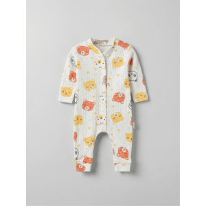 ZıbZıb 0-3-6 Ay Uyuyan Ayıcık Penye Tulum Ekru - Sarı