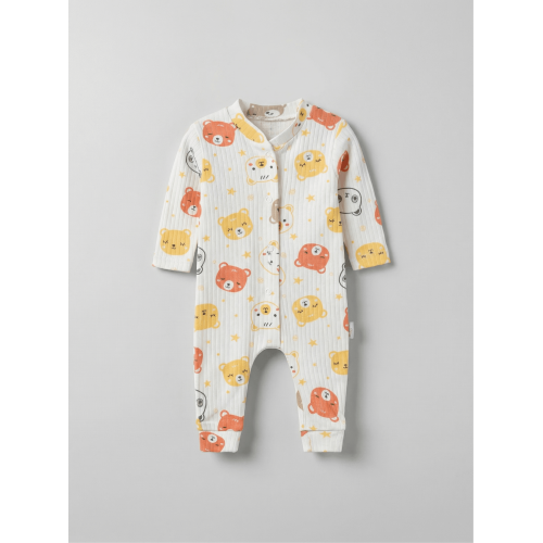 ZıbZıb 0-3-6 Ay Uyuyan Ayıcık Penye Tulum Ekru - Sarı