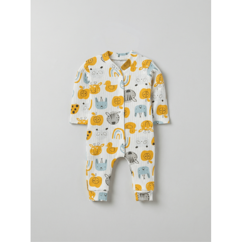 ZıbZıb 0-3-6 Ay Ördekli Penye Tulum Ekru - Sarı