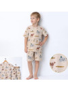 2-5 Yaş Erkek Çocuk Takımı – Safari Desenli Pamuklu Tişört Şort Bej